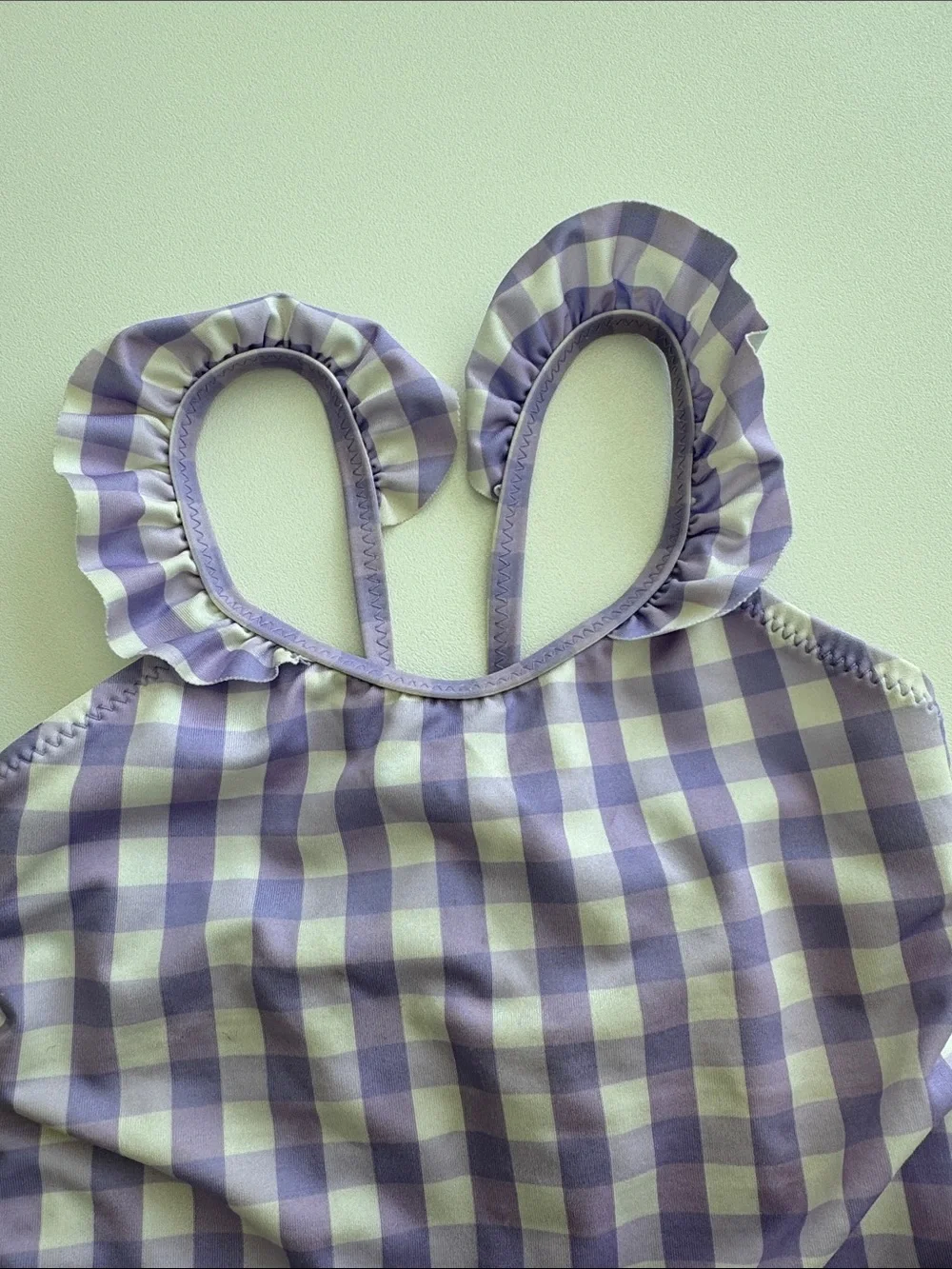 Zara Lavender and White Gingham Ruffle Strap One-Piece Swim